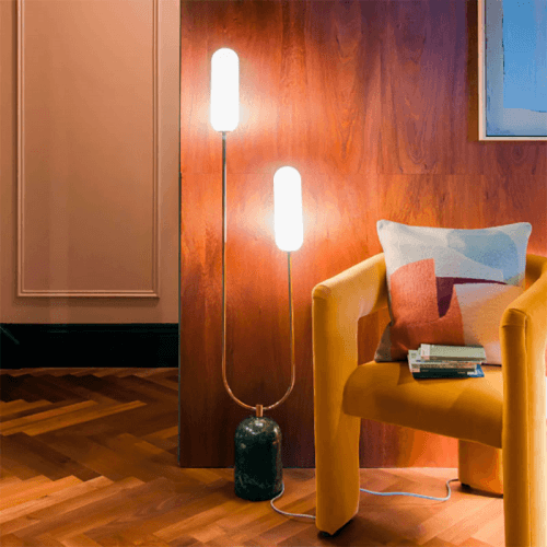 Image showing the Curve Marble Floor Lamp, Olive Green product.