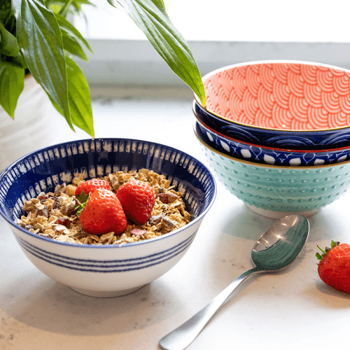 Image showing the Hues Set of 4 Bowls, Red/Blue product.