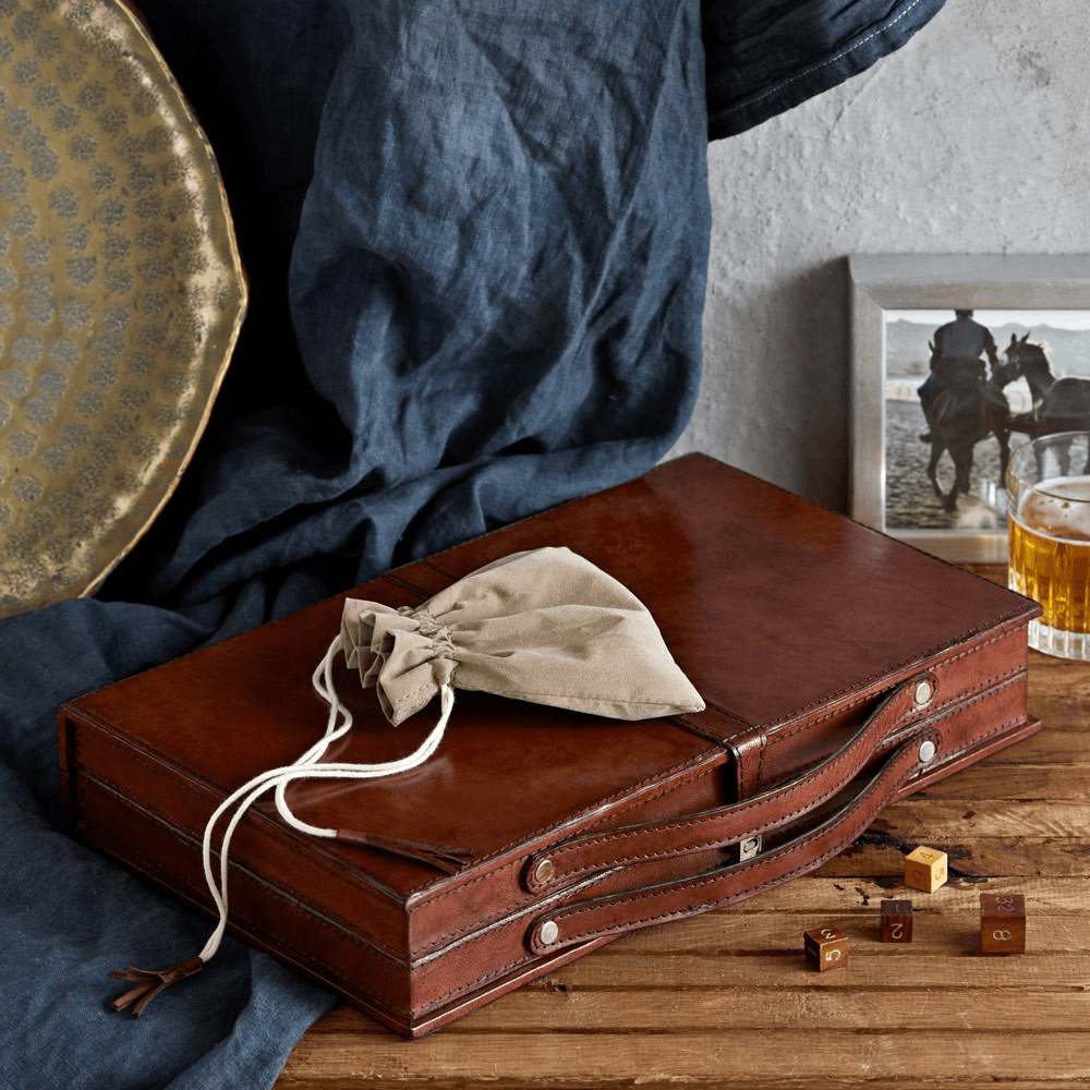 Backgammon set, Tan Leather