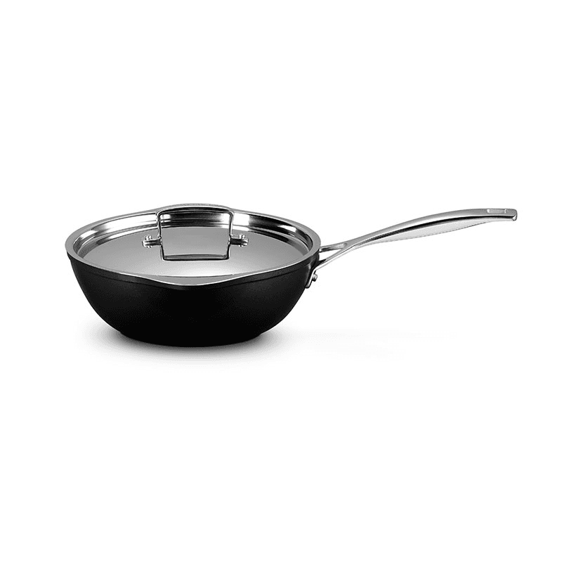 Toughened Non-Stick Chef's Pan with Pouring Spouts, Black