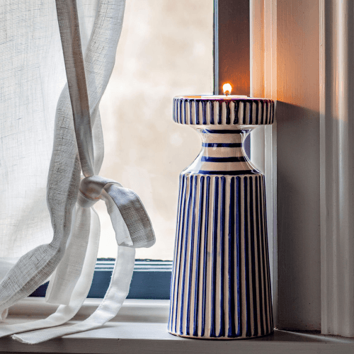 Image showing the Striped Candle Holder, Blue product.
