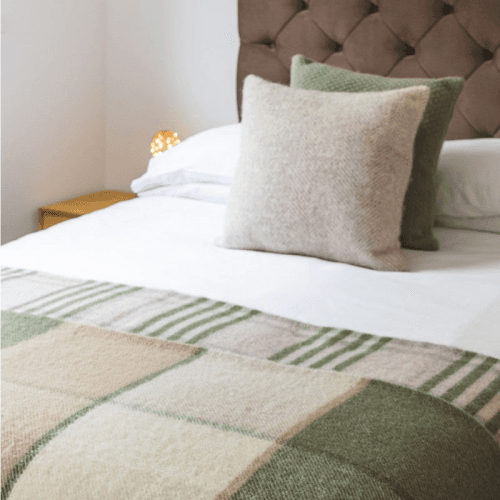 Image showing the Block Check Pure Wool Throw, Olive product.
