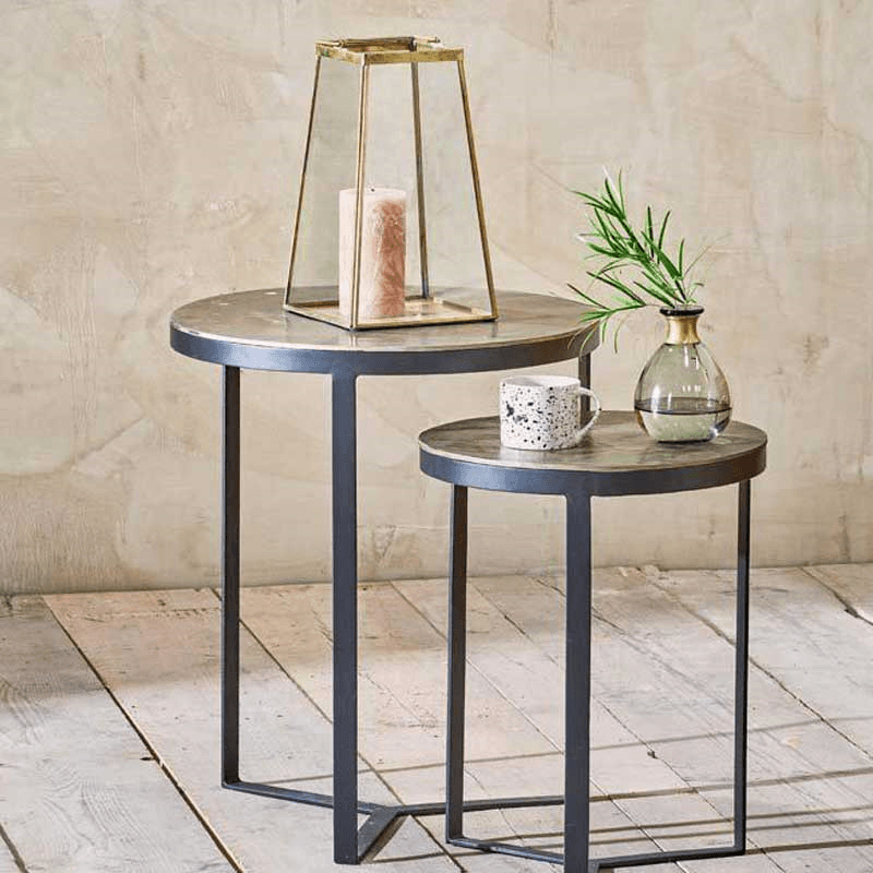 Maba Set of 2 nesting tables, Antique Brass