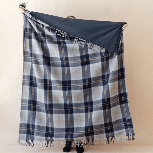 Image showing the Recycled Wool Picnic Blanket with Brown Leather Carrier product.