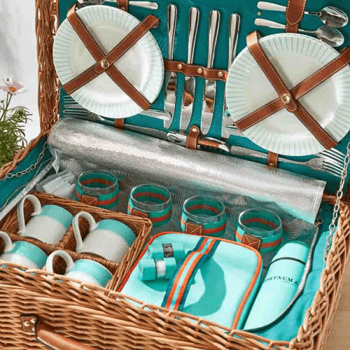 Image showing the Fortnum's Stripe Picnic Hamper, Eau De Nil product.