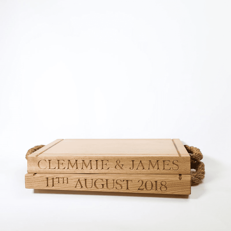 Personalised thin rectangular board with rope handles, Oak