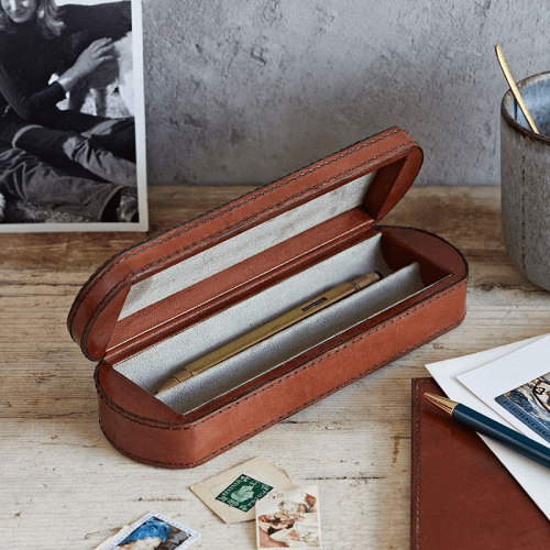 Image showing the Leather Pen Box, Conker Brown product.