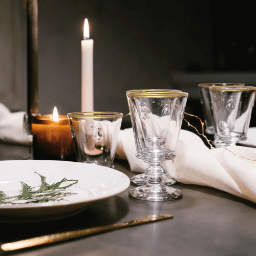 Image showing the Bee Set of 4 Wine Glasses, Clear with Gold Rim product.