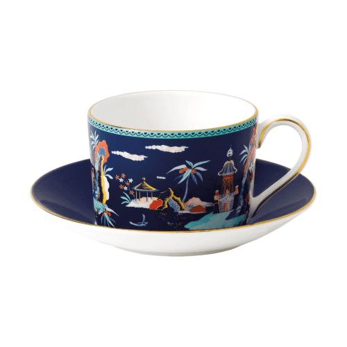 Image showing the Wonderlust - Pagoda Teacup and saucer, Blue product.