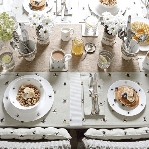 Image showing the Bees Linen Table Runner, Natural, Yellow product.