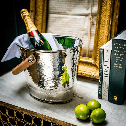 Image showing the Champagne Hammered Leather Handled Wine Cooler, Silver product.