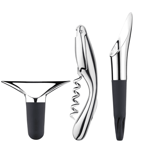 Image showing the Bar & Wine 3 Piece Corkscrew, Stopper & Pourer Set, Polished Stainless Steel product.