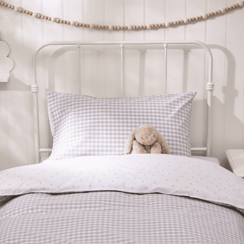 Image showing the Reversible Gingham - 200 Thread Count Cotton Cot duvet set, Grey product.