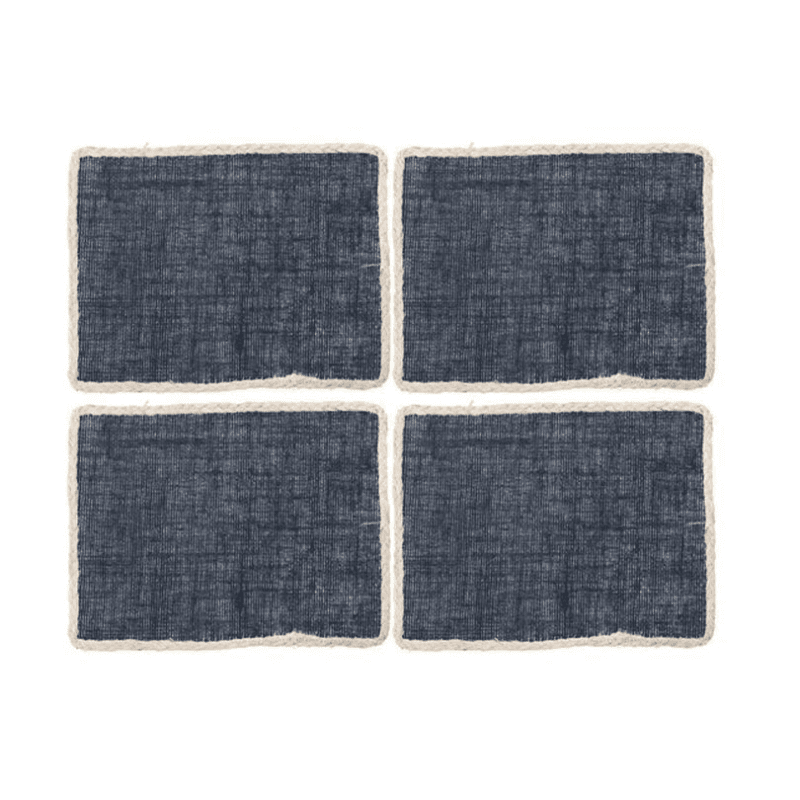 Jute Set of 4 Rectangular Placemats, Blue