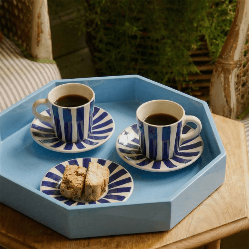 Image showing the Stripes Set of 4 Espresso Cup & Saucers, Navy product.