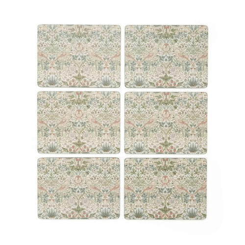 Image showing the Strawberry Thief Set of 6 Placemats, Green product.