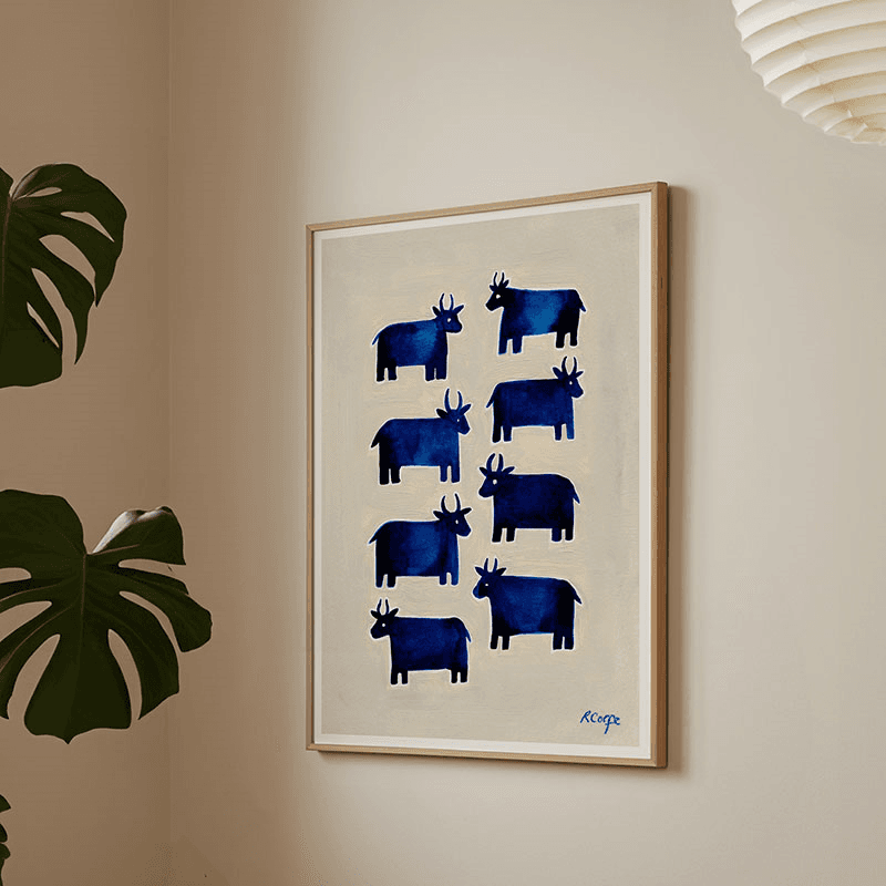 Cows Print, Blue