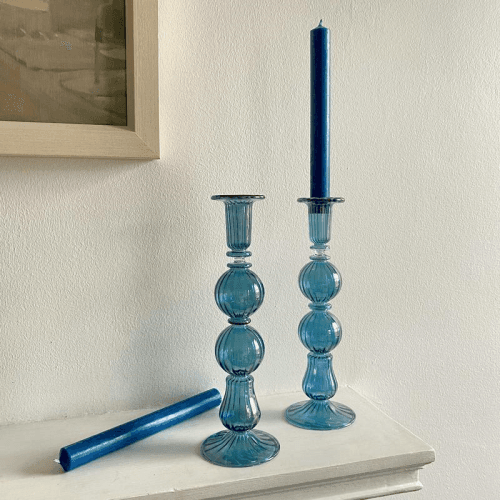 Image showing the Ombo Candlestick, H24 cm, Blue product.