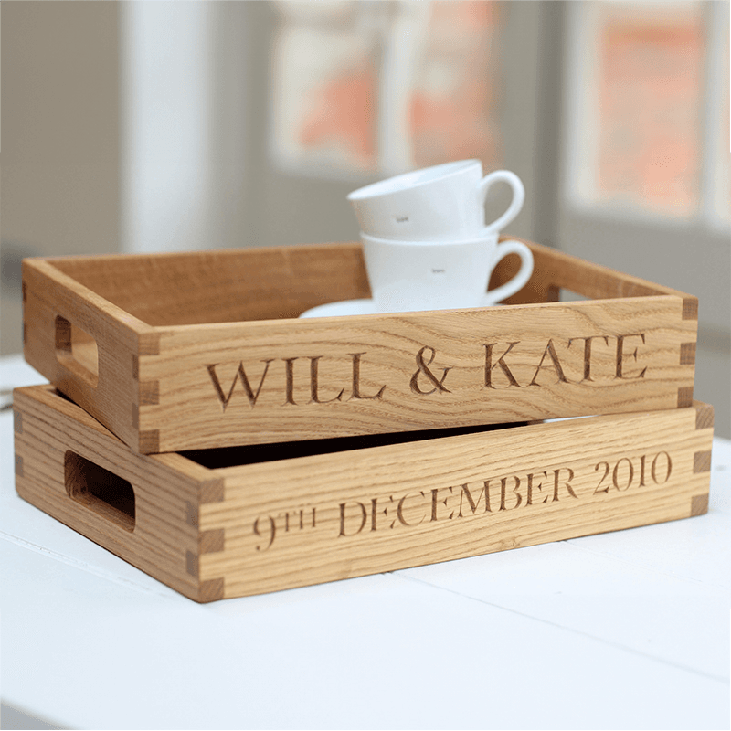 Personalised small butler tray, oak