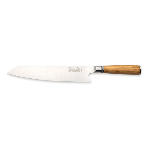 Image showing the Katana Saya Olive Wood Kiritsuke Knife with Damascus Blade product.