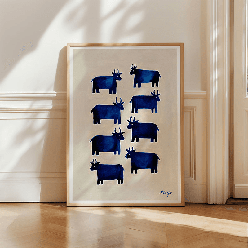 Cows Print, Blue
