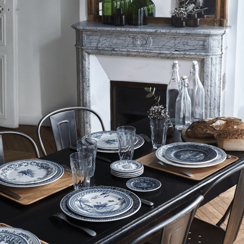 Image showing the Les Dépareillées Bleu Rebus Dessert plate, White/Blue product.