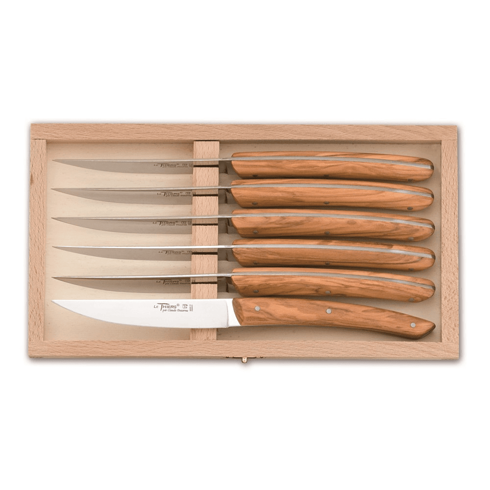 Thiers Set of 6 Steak Knives, Olive Wood