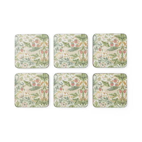 Image showing the Strawberry Thief Set of 6 Coasters, Green product.