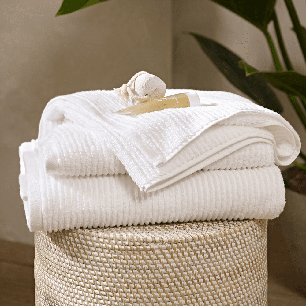Super Soft Pure Cotton Ribbed Bath Towel, White